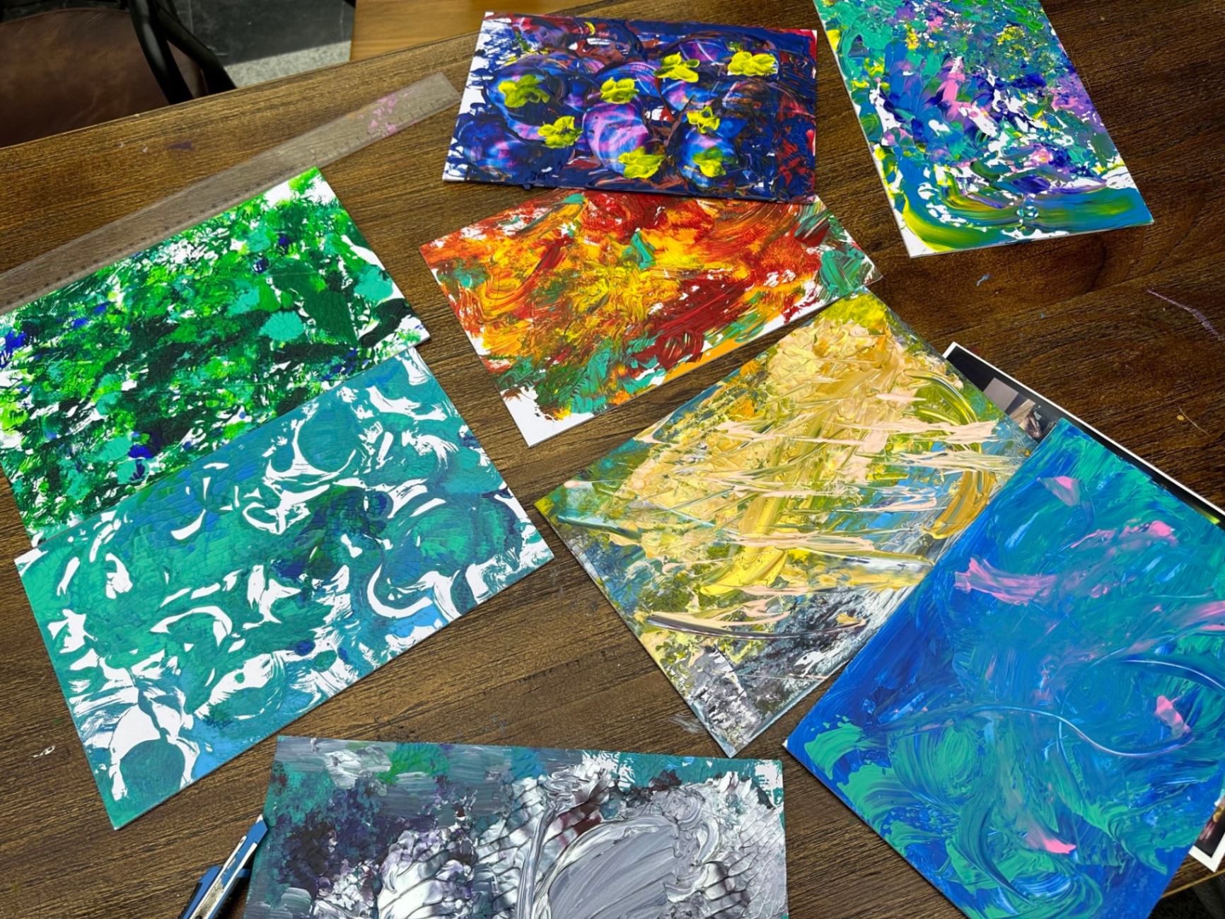 Painted cards made in club sessions
